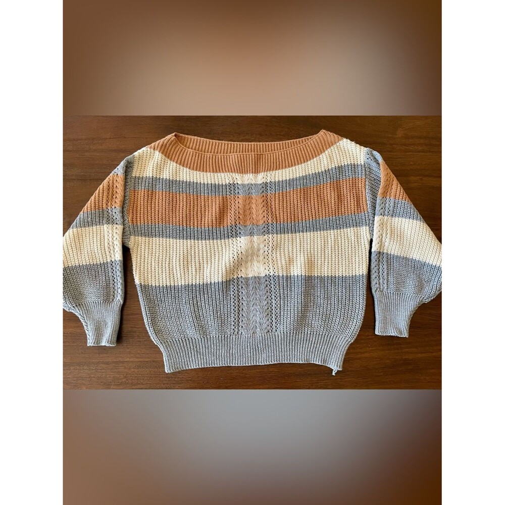 Chunky Knit Off-the-Shoulder Striped Sweater ***small hole noted/pictured